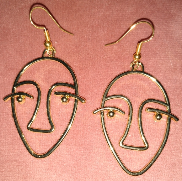 BOGO Abstract Face Earrings Artistic Outline Eyes Eyelashes Gold Line Art New - Picture 6 of 8